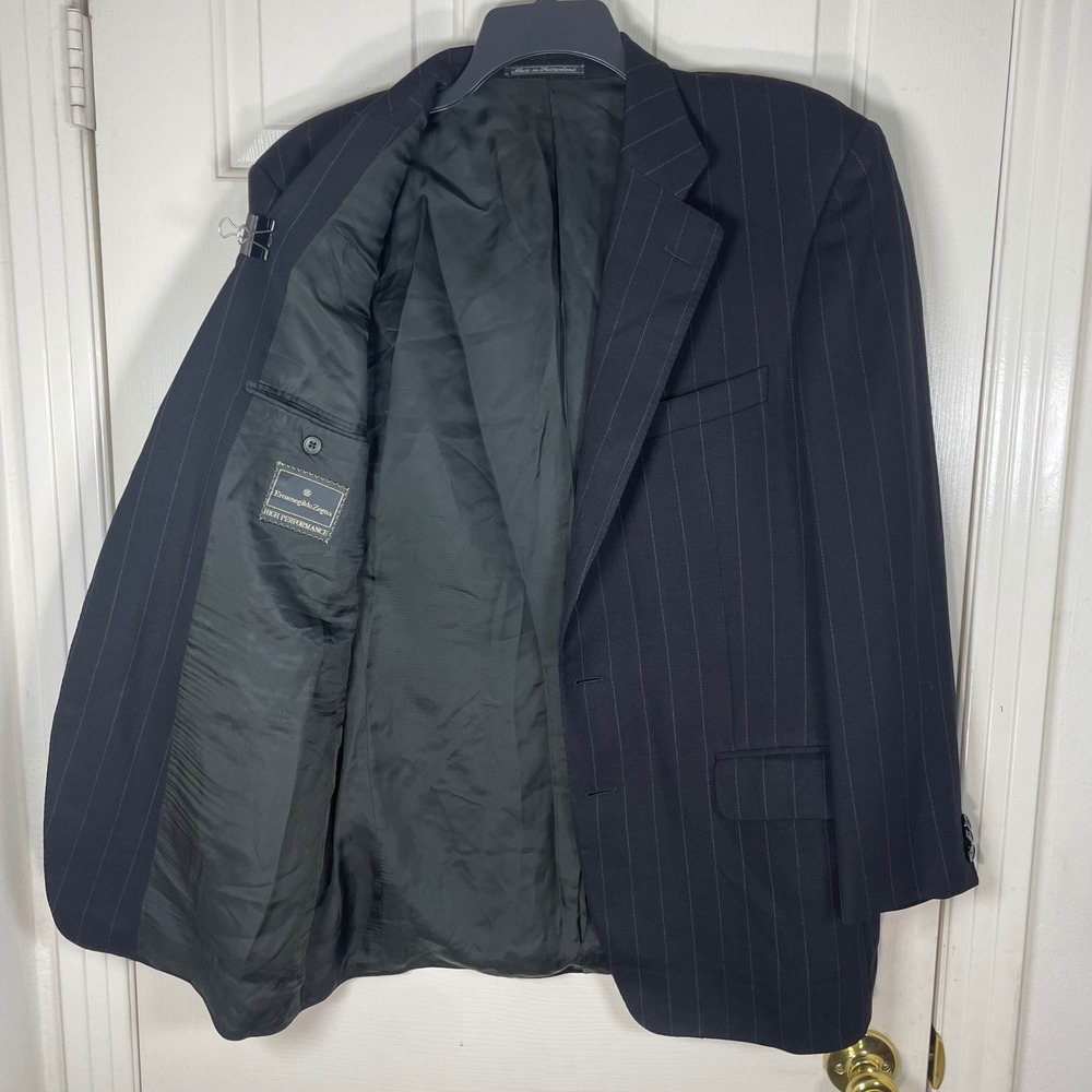 Ermenegildo Zegna High Performance Black Pinstripe Wool Blazer Sport Coat 44L